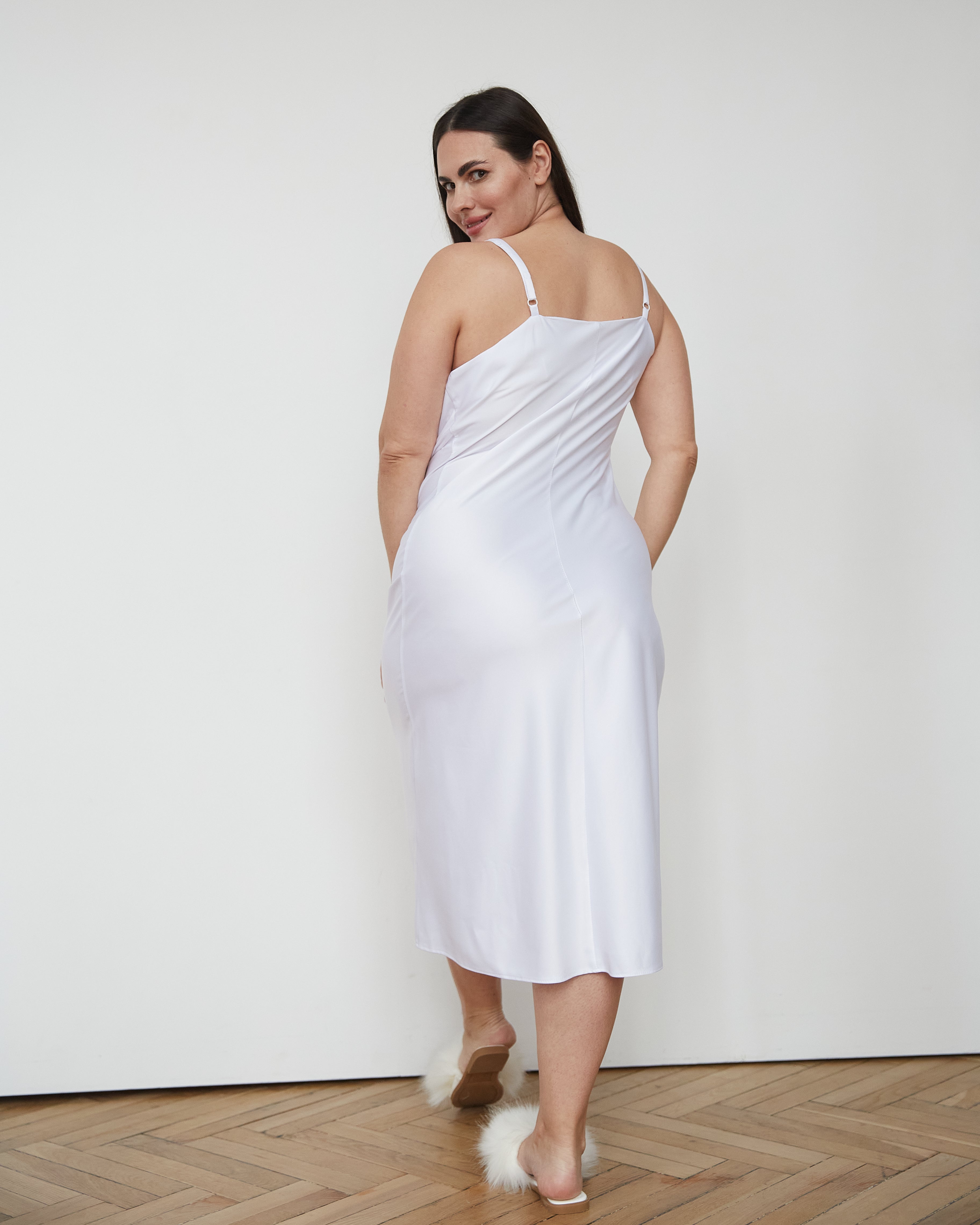 White midi satin sleepwear, nightgown, nightie