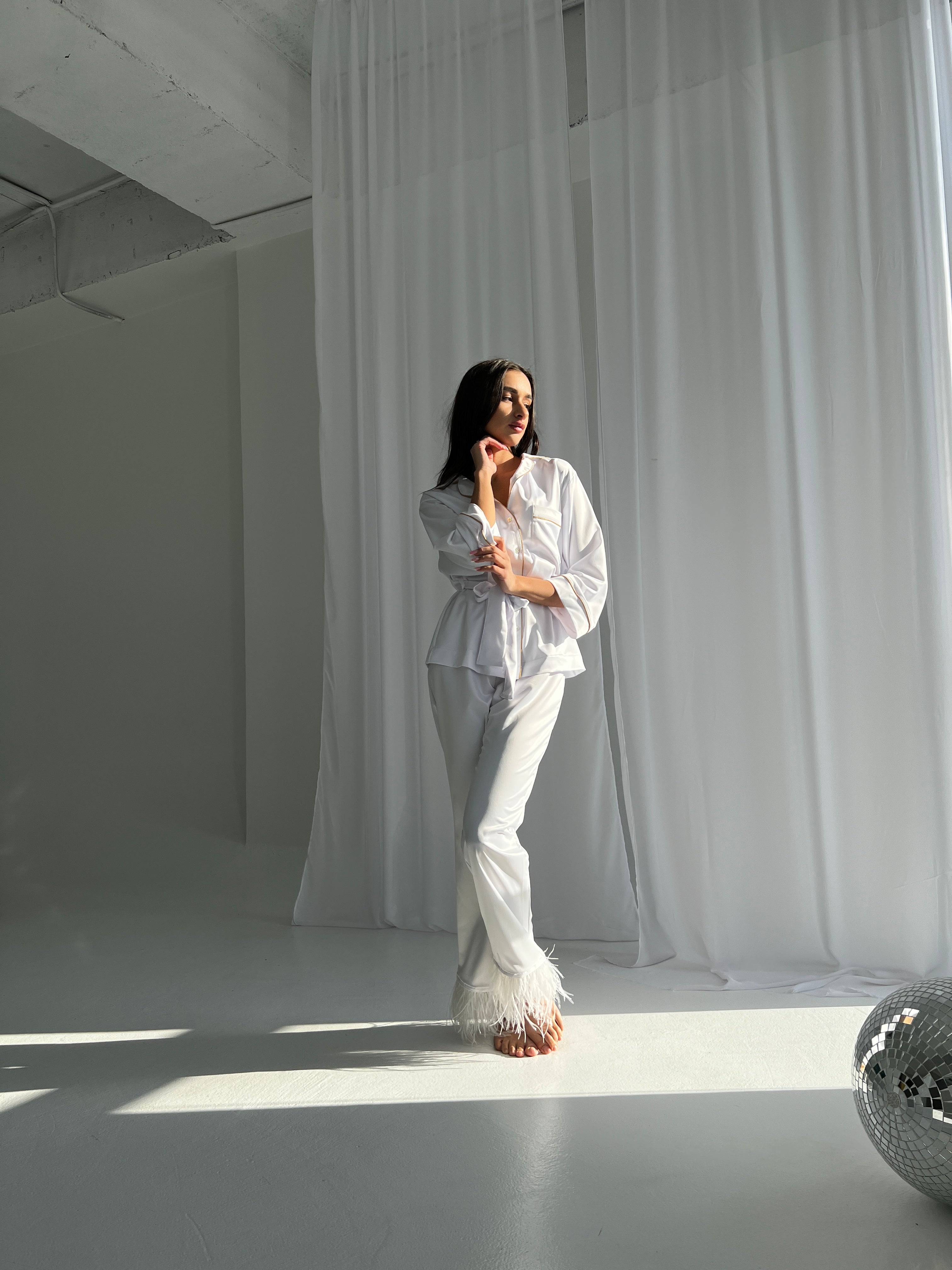 Wedding night bride pajamas set white satin