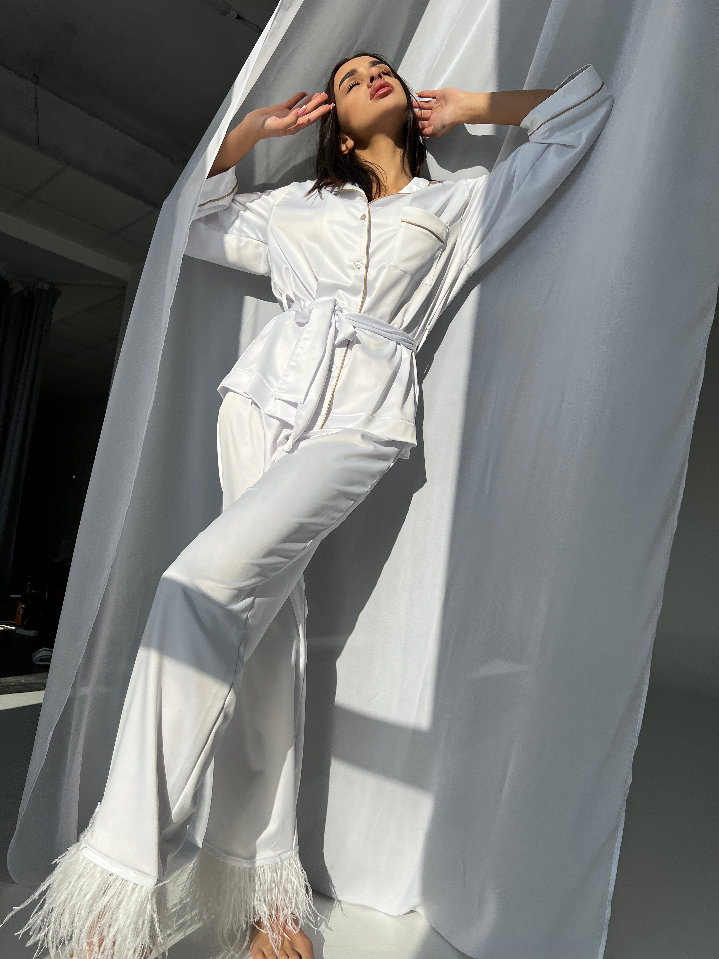 Wedding night bride pajamas set white satin