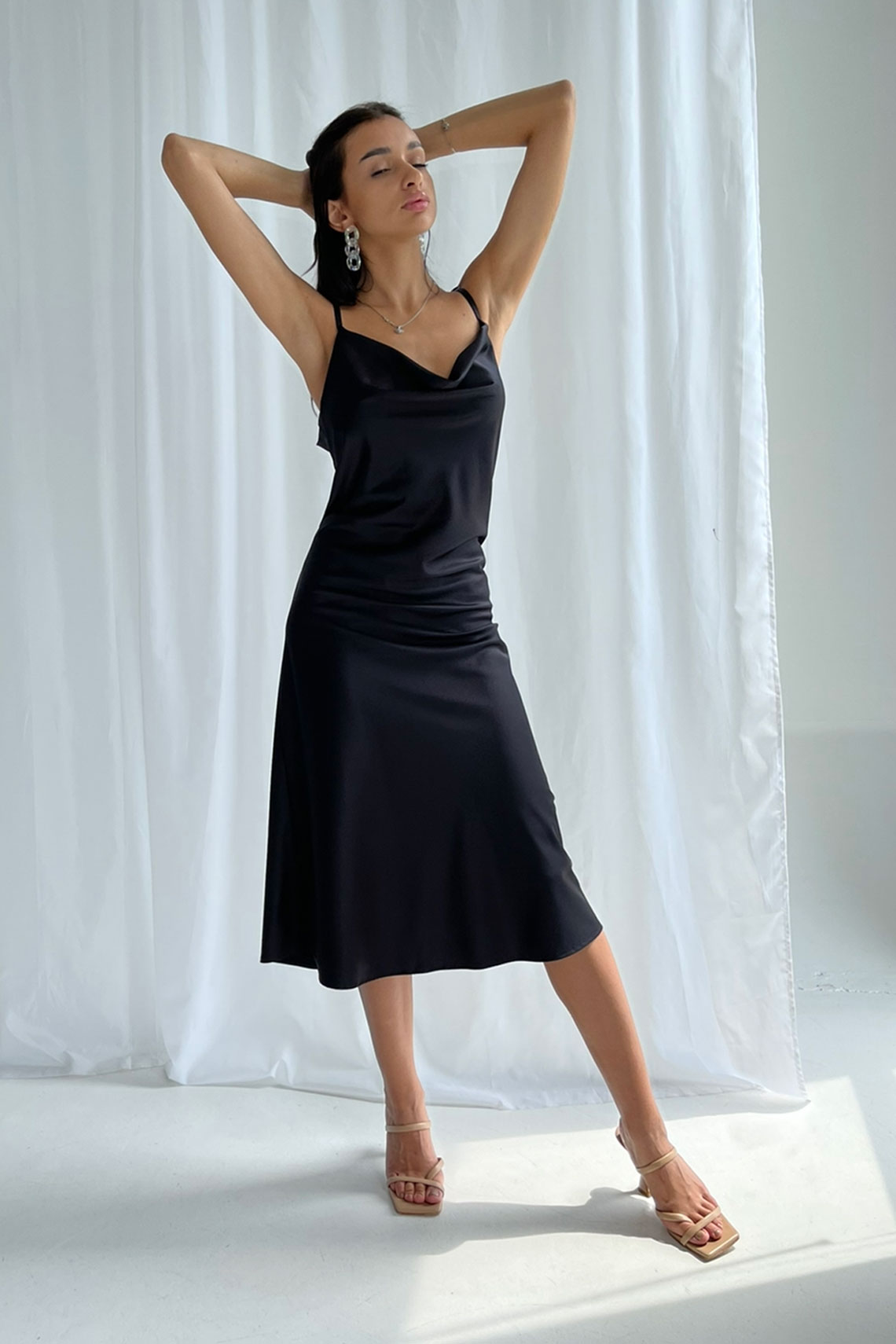 Bride Getting Ready Slip-Dress Black Satin